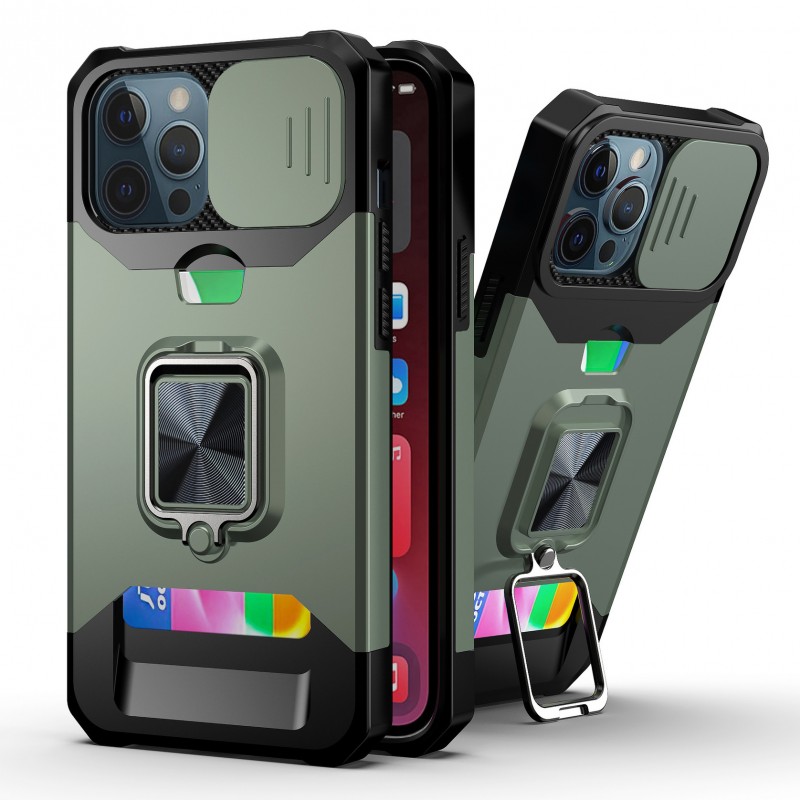 Apple Phone Case with Ring Holder, Sliding Window, and Military-grade Anti-drop Protection